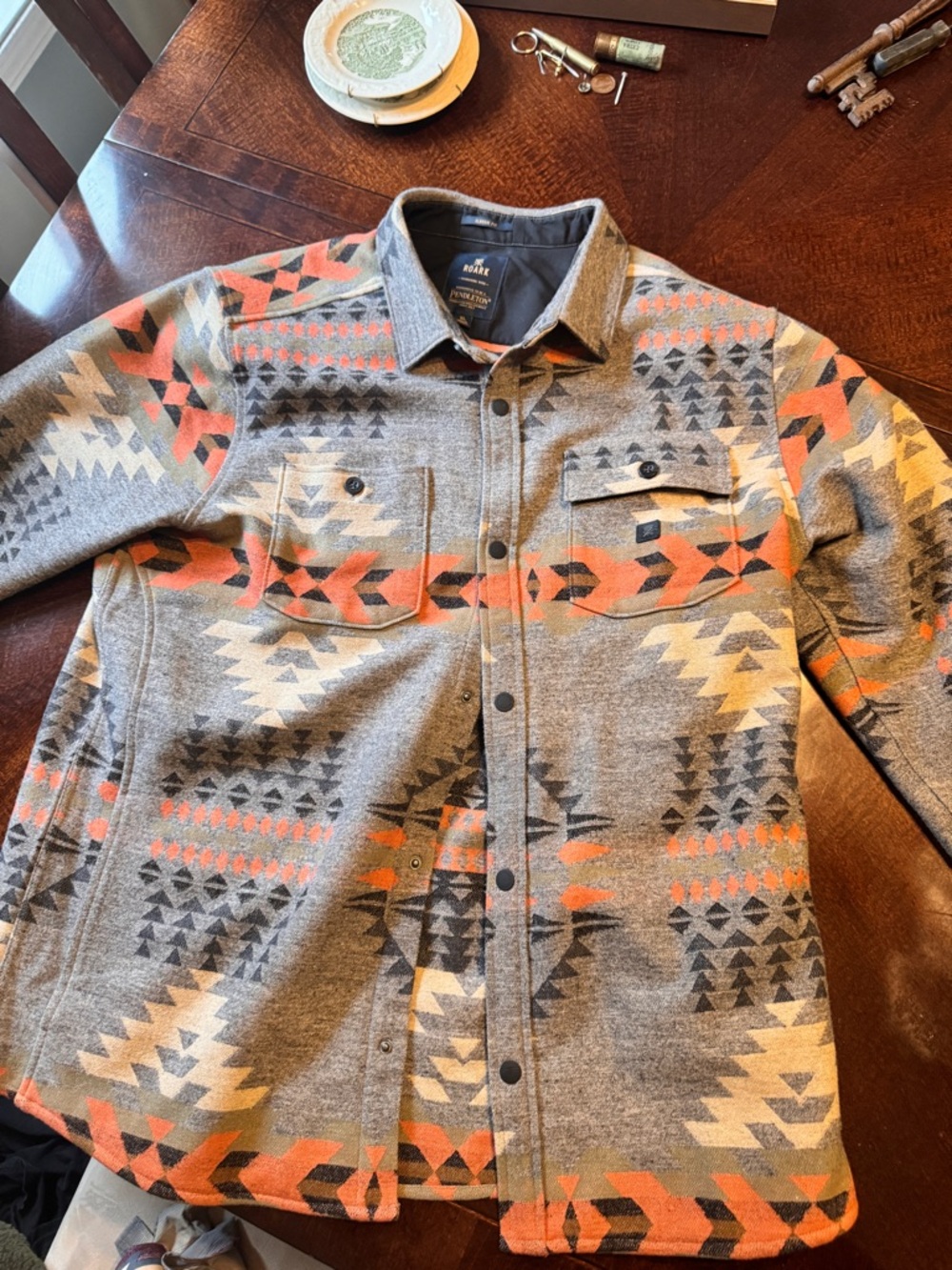 Roark x Pendleton Gray & Orange Aztec Wool Shirt Jacket